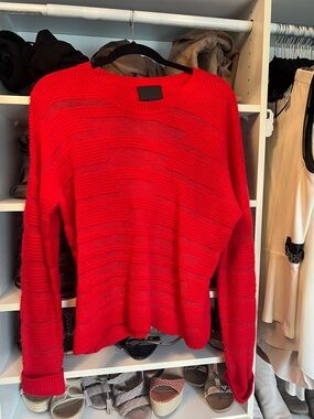 INTERMIX Bright Red Ribbed Crewneck Sweater